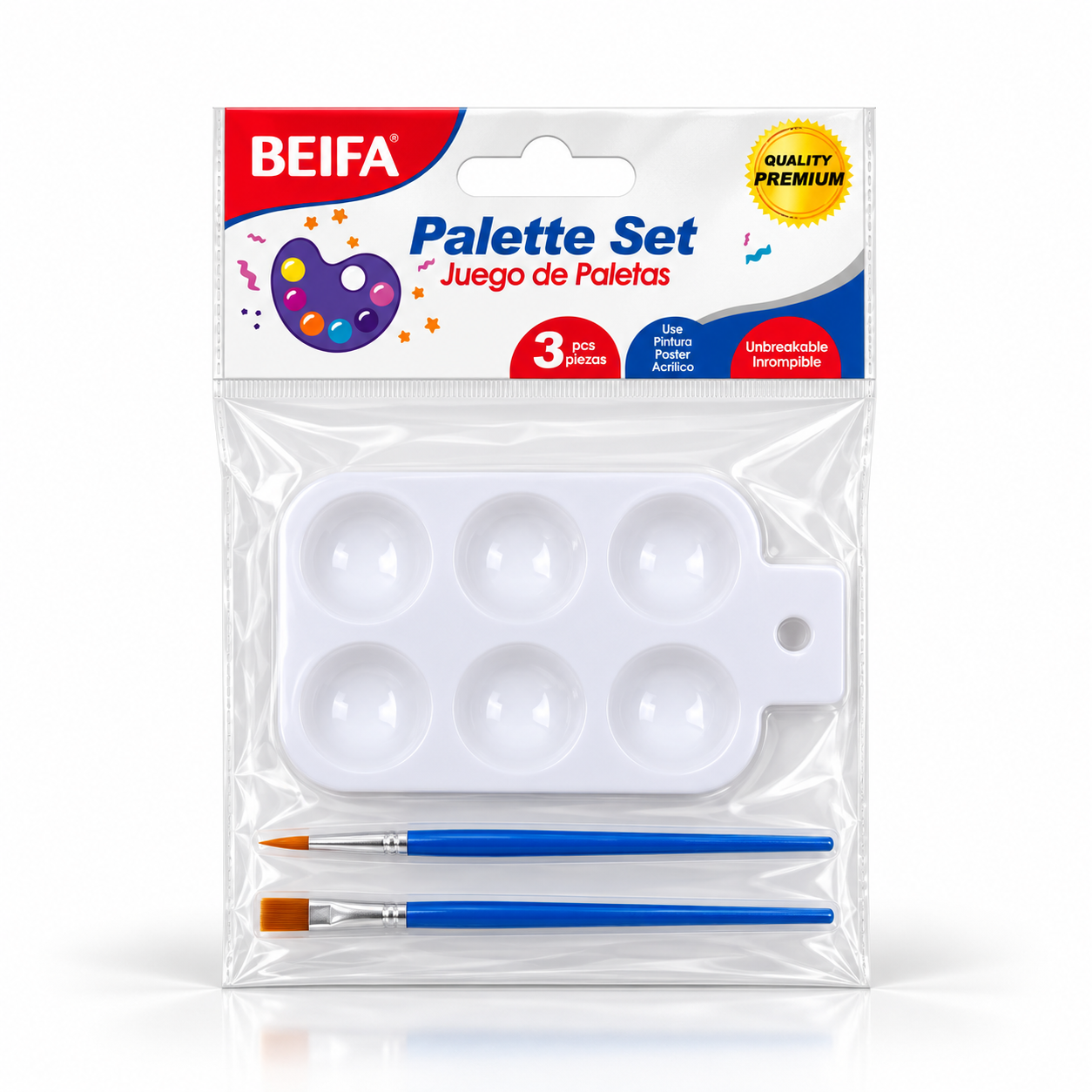 BEIFA Paint Set -15x9cm rectangular paint palette + 2 paintbrushes - 1/12/240 pcs