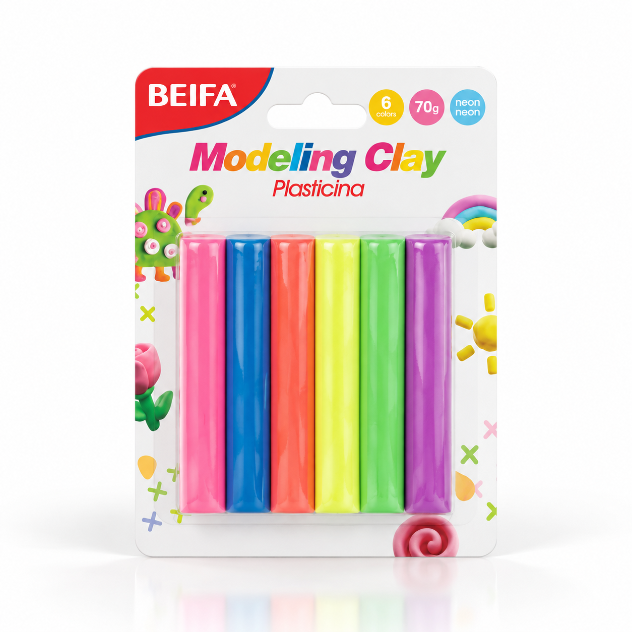 BEIFA 70g Fluorescent 6 Colors Modeling Clay - 1/24/144 pcs