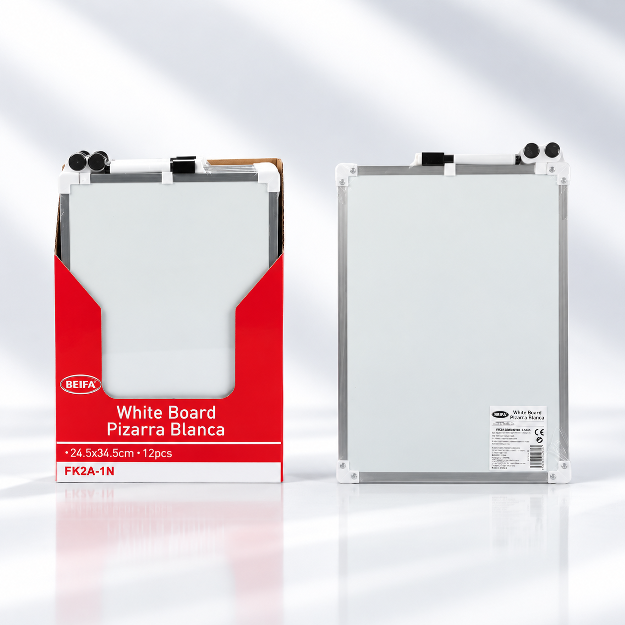 BEIFA Double Sided Metal Whiteboard Set - 24,5x34,5x0,6cm - 1 free marker + 2 magnets - 1/12/72 pcs