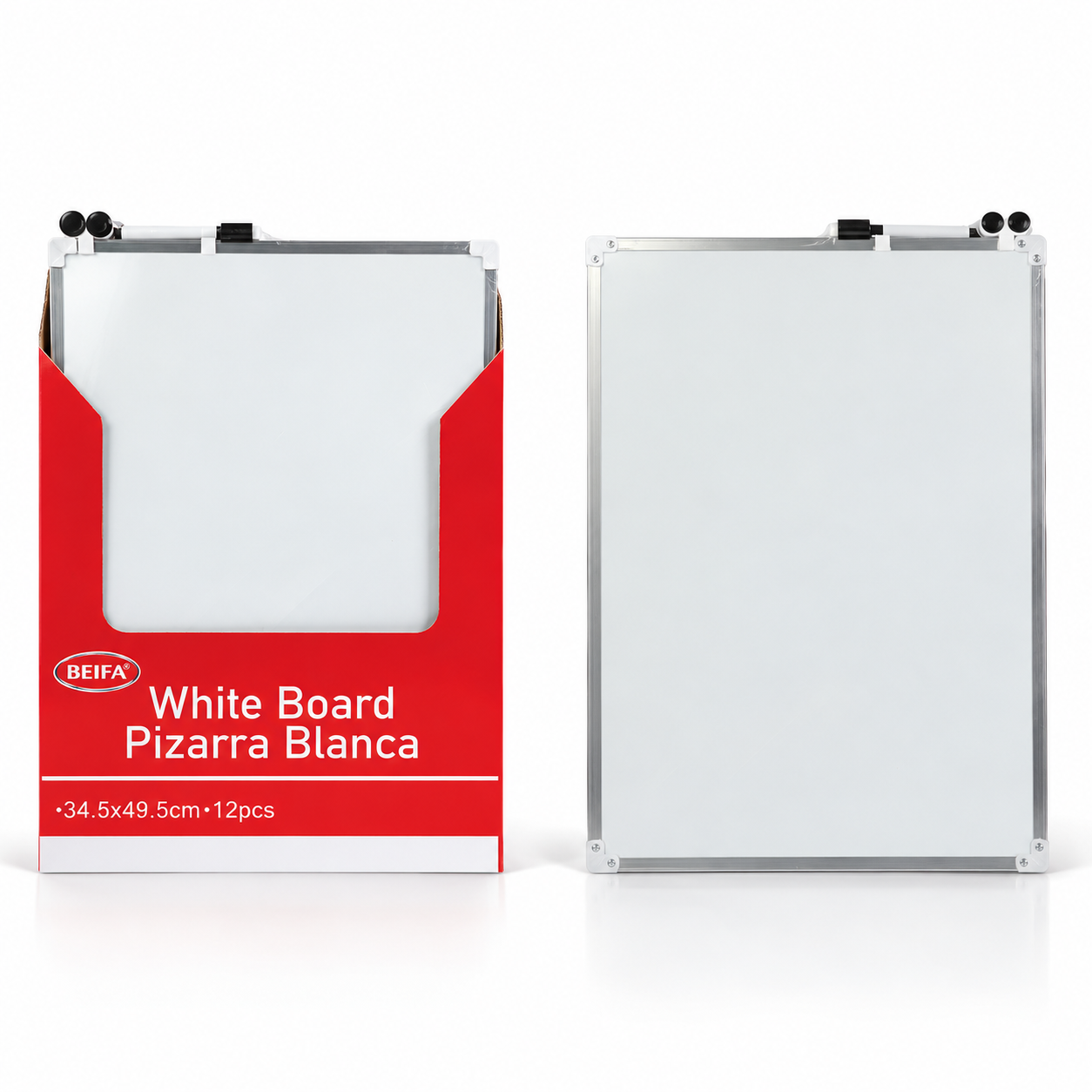 BEIFA Double Sided Metal Whiteboard Set - 34,5x49,5x0,6cm - 1 free marker + 2 magnets - 1/12/48 pcs