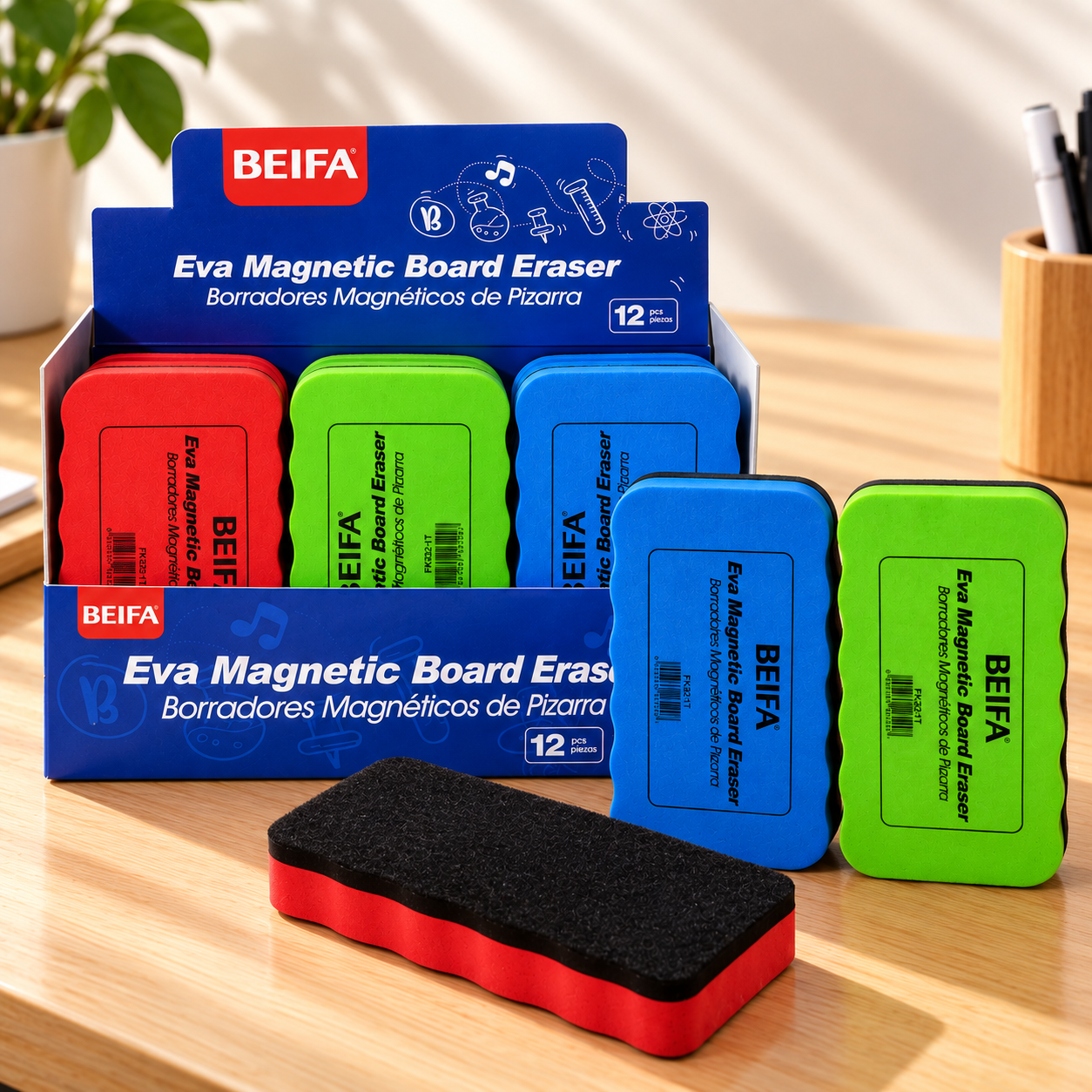 BEIFA EVA Magnetic Whiteboard Eraser, 3 colors, 10,7x5,5x2cm - 1/12/240 pcs