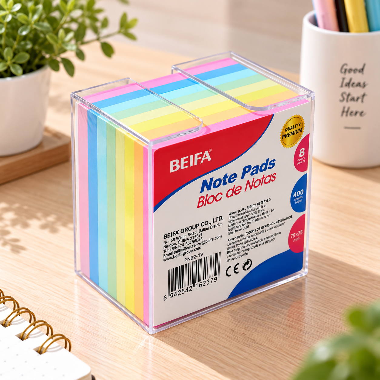 BEIFA Note Pads 76x76mm, 8 colors @ 50 sheets in plastic box - 1/12/48 pcs