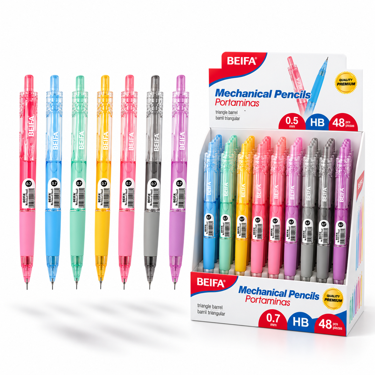 BEIFA Mechanical Pencil Set 0.7mm, 6 barrel colors - 48/1152 pcs