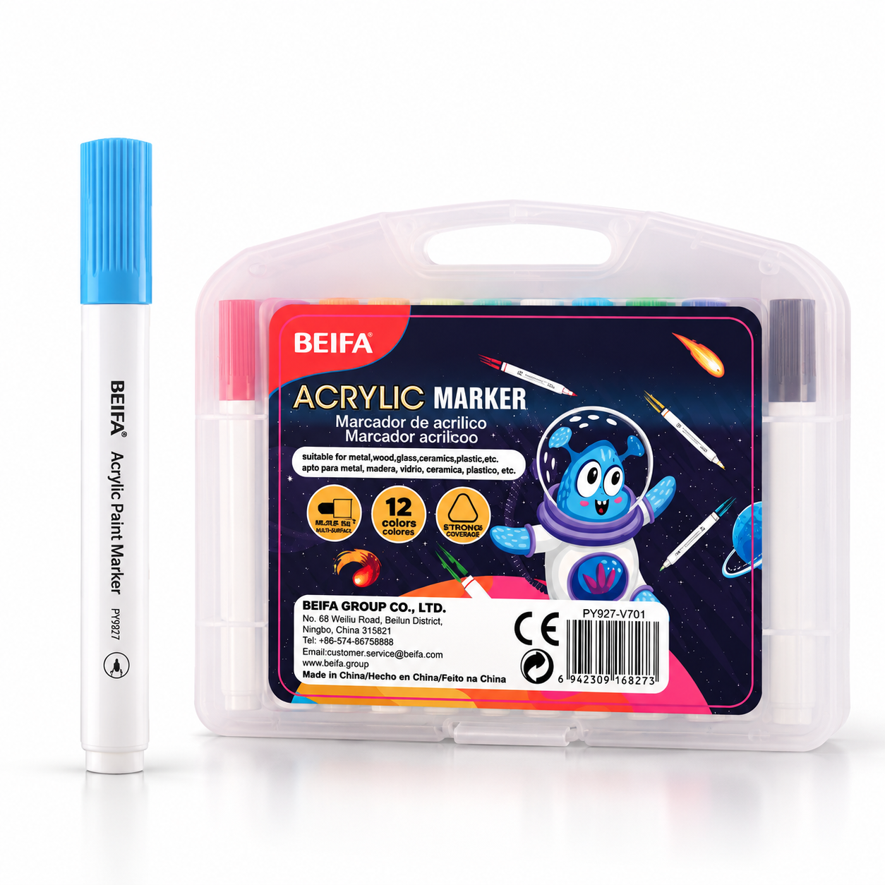 BEIFA Acrylic Marker 12 colors - ROUND tip - 12/120 pcs