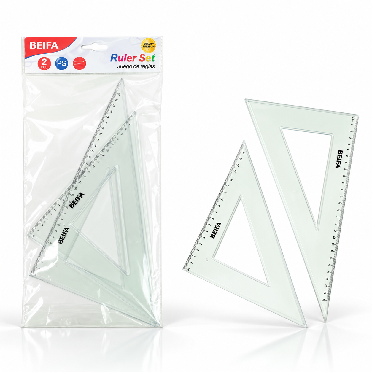 BEIFA 2 pcs triangle plastic ruler set - 1/24/144 pcs