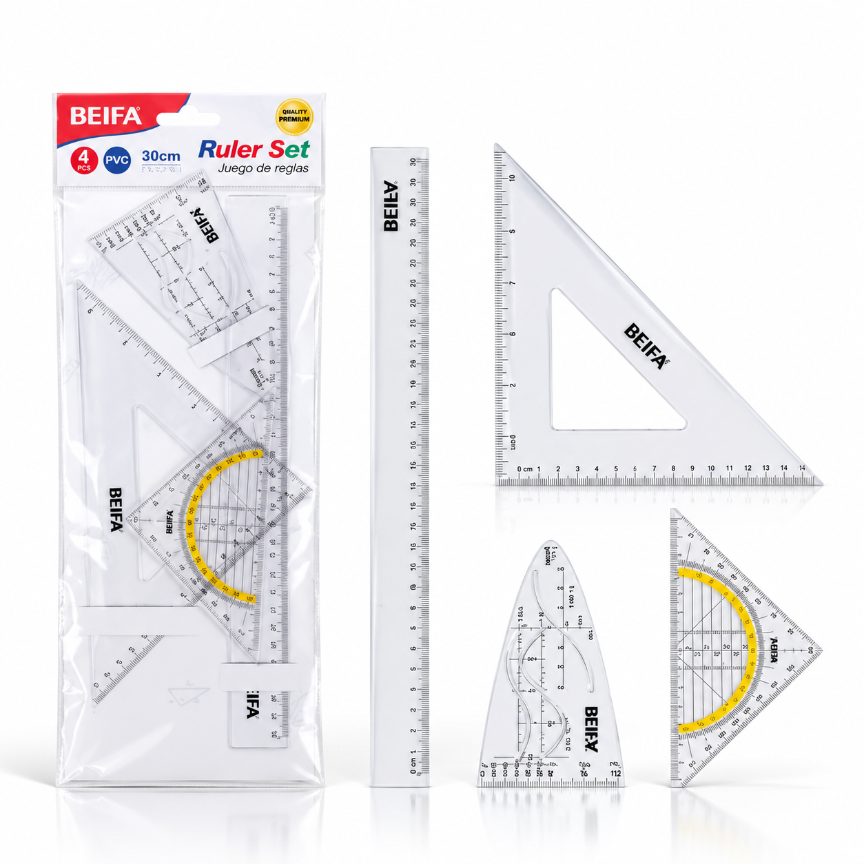 BEIFA 4 pcs Plastic Parabolic Ruler Set - 1/24/288 pcs