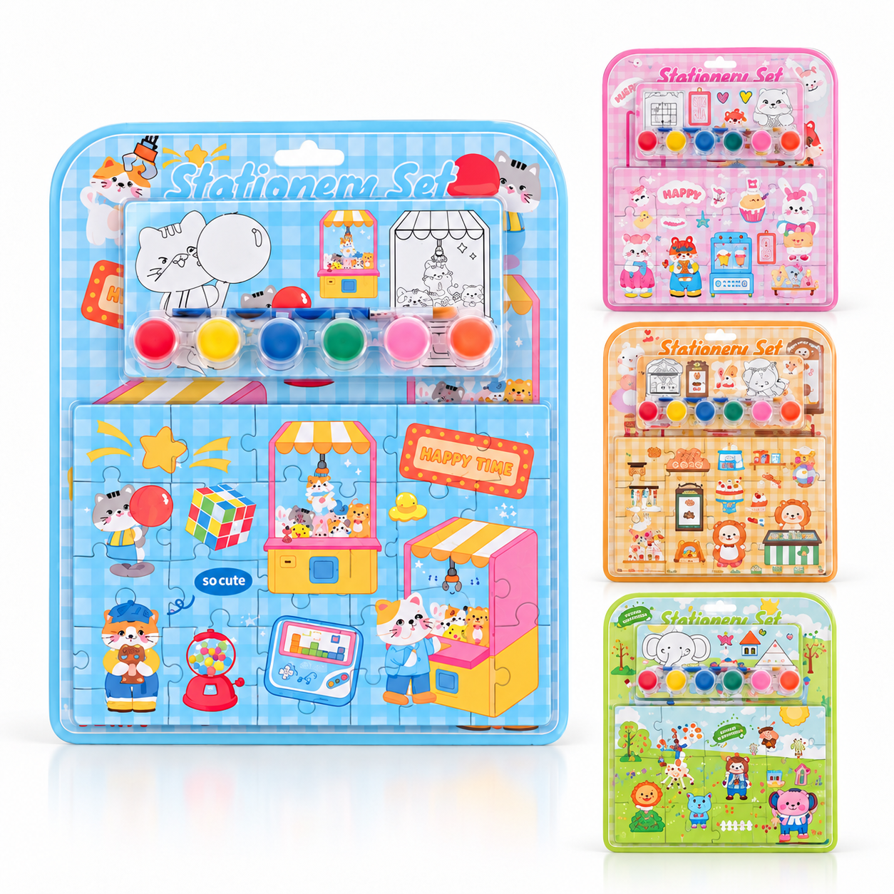 BEIFA Children Stationery Set - 4 sheets of drawing paper, 6 colors of paint, brushes, 24 puzzle pie