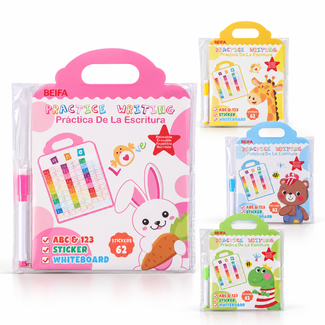 BEIFA Children Whiteboard Set - Erasable writing board, whiteboard markers, stickers - 1/36/216pcs