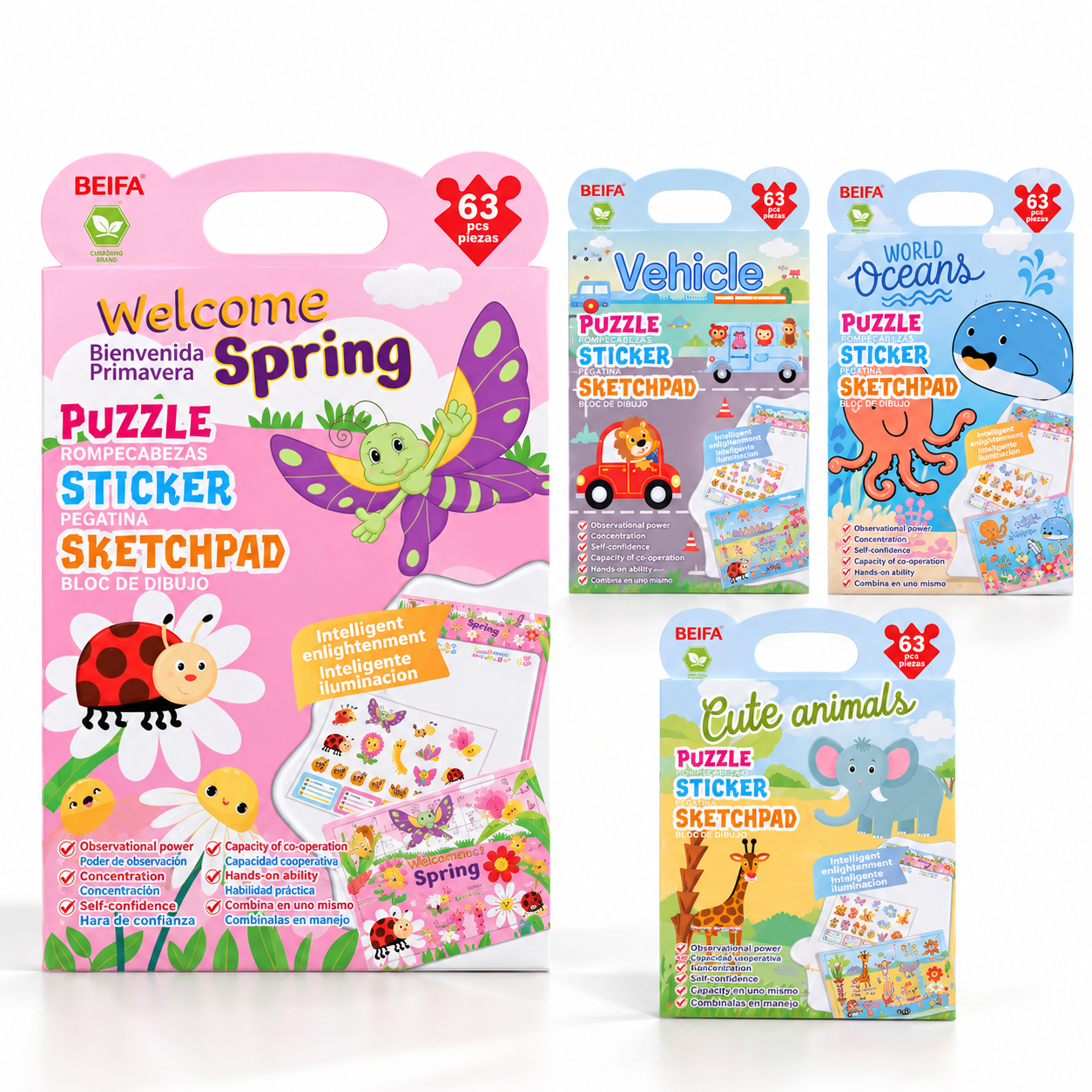 BEIFA Children Whiteboard Set - Erasable whiteboard, stickers, 63-piece puzzle - 1/36/144 pcs