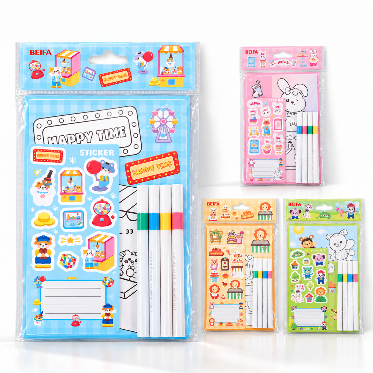 BEIFA Children Stationery Set - 4 sheets of drawing paper, stickers, 4 markers - 1/36/144 pcs