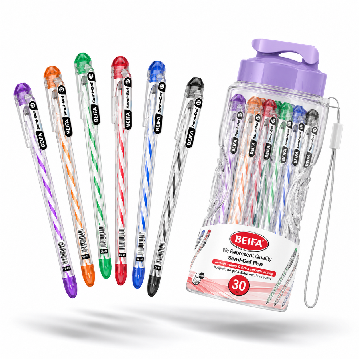 BEIFA Semi Gel Pen 0.5mm ST tip (30pcs/plastic bottle) - BLACK ink - 30/180/1440 pcs
