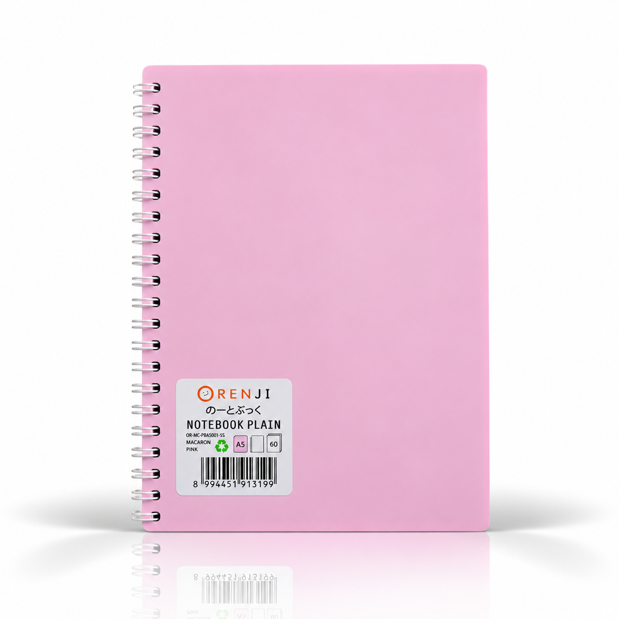 ORENJI Notebook Macaron A5 PLAIN Spiral Samping - Light Pink