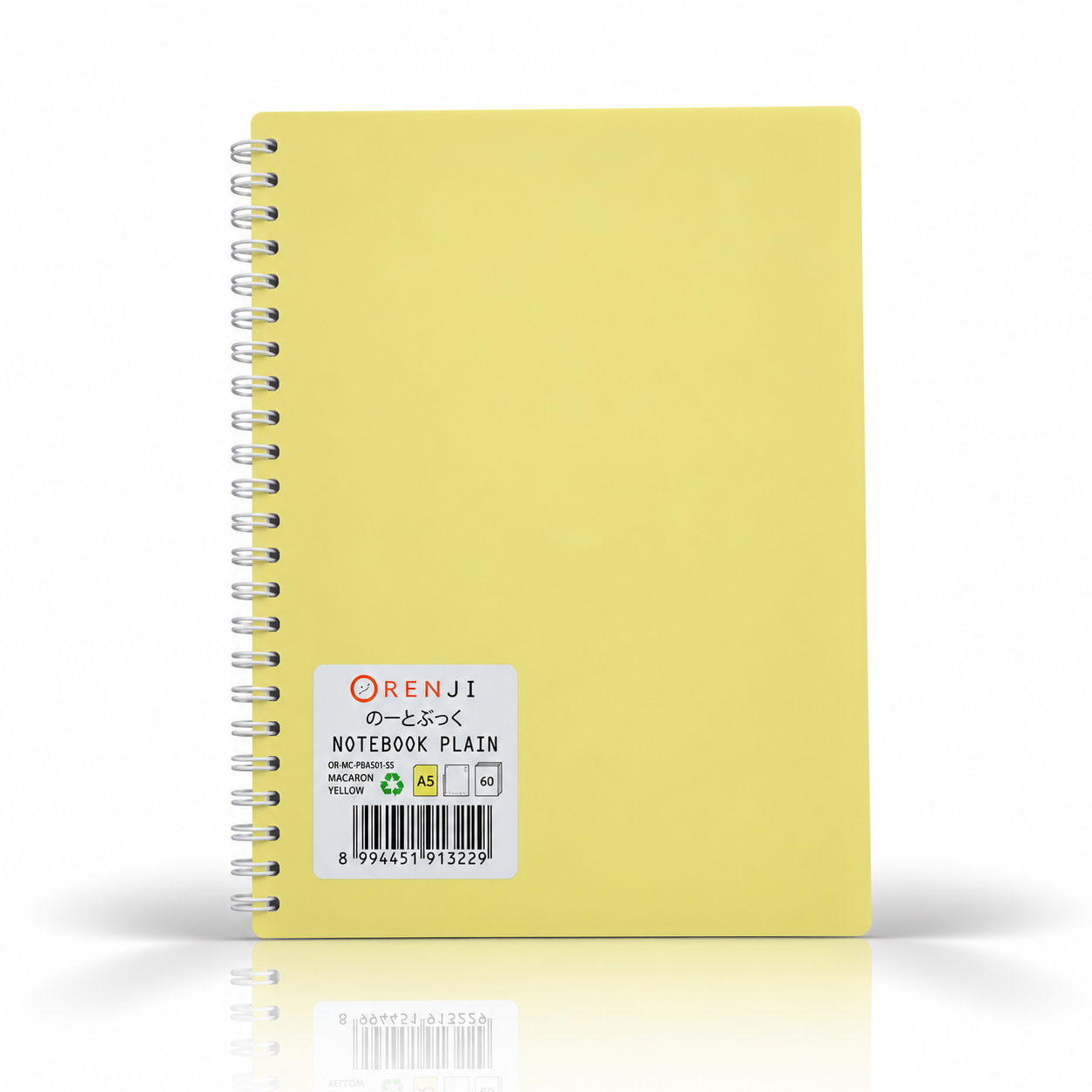 ORENJI Notebook Macaron A5 PLAIN Spiral Samping - Light Yellow