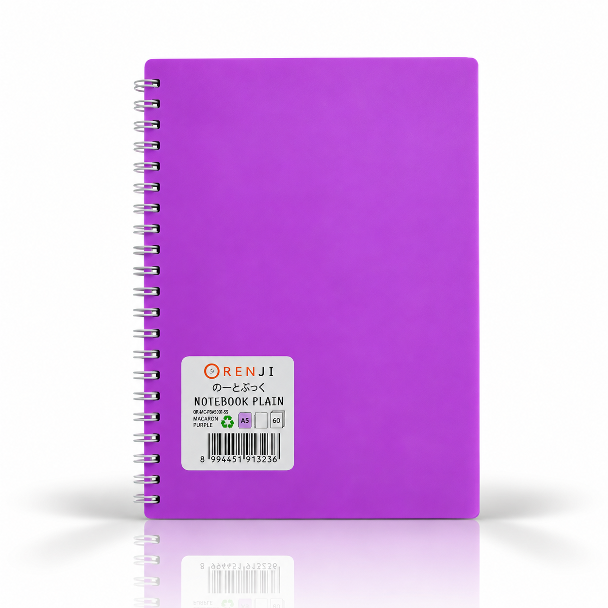 ORENJI Notebook Macaron A5 PLAIN Spiral Samping - Light Purple
