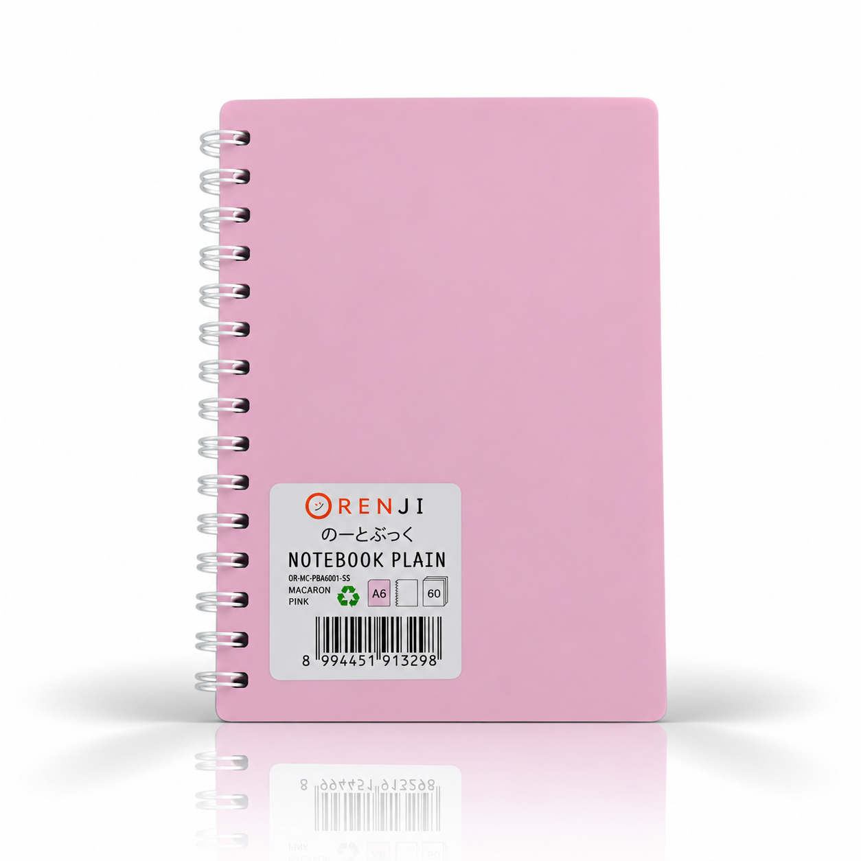 ORENJI Notebook Macaron A6 PLAIN Spiral Samping - Light Pink