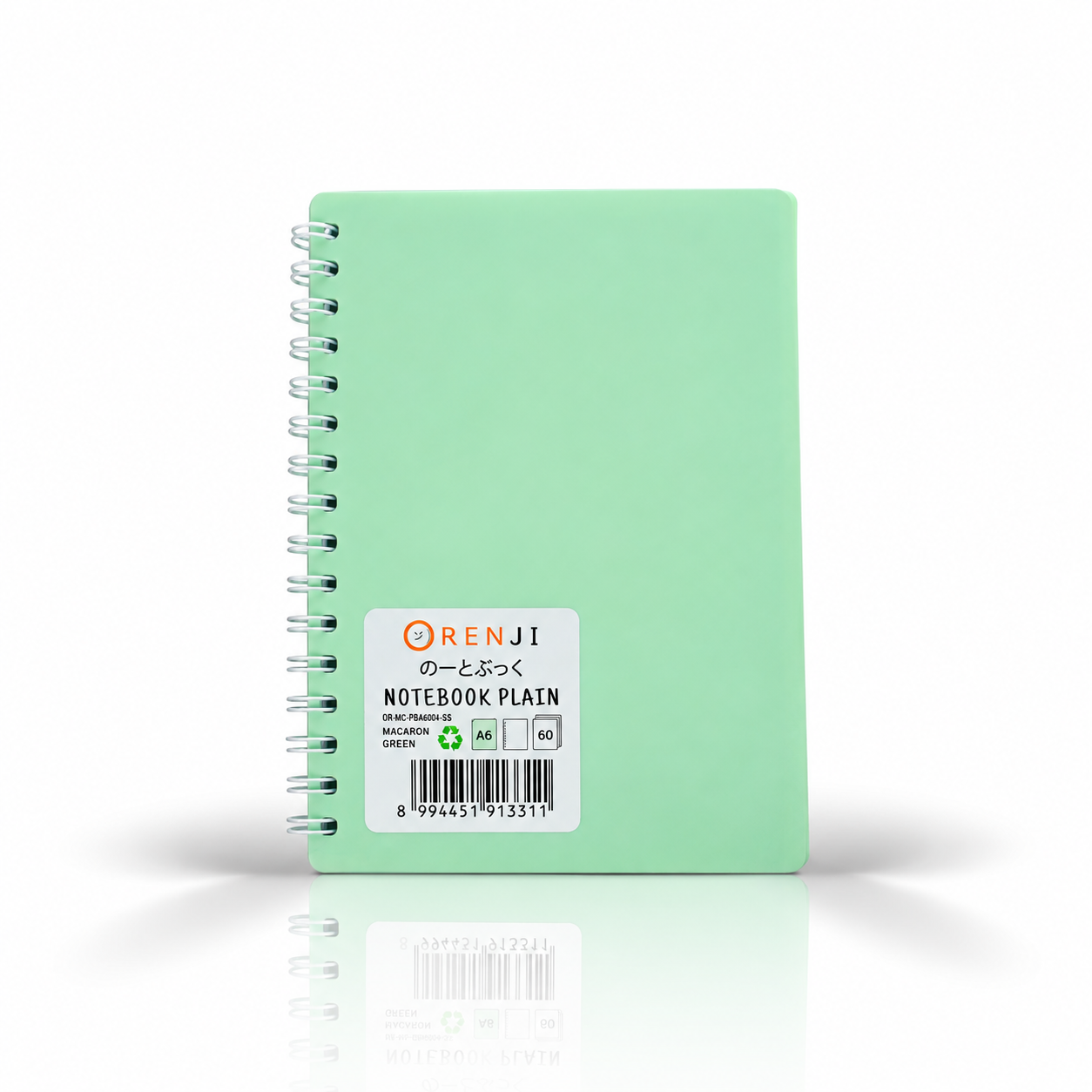 ORENJI Notebook Macaron A6 PLAIN Spiral Samping - Light Green