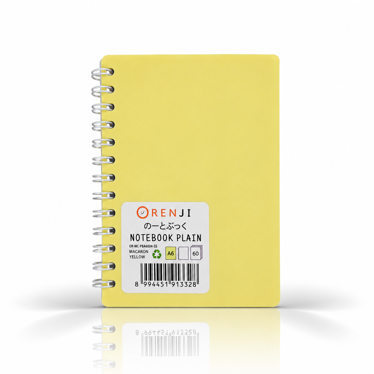 ORENJI Notebook Macaron A6 PLAIN Spiral Samping - Light Yellow
