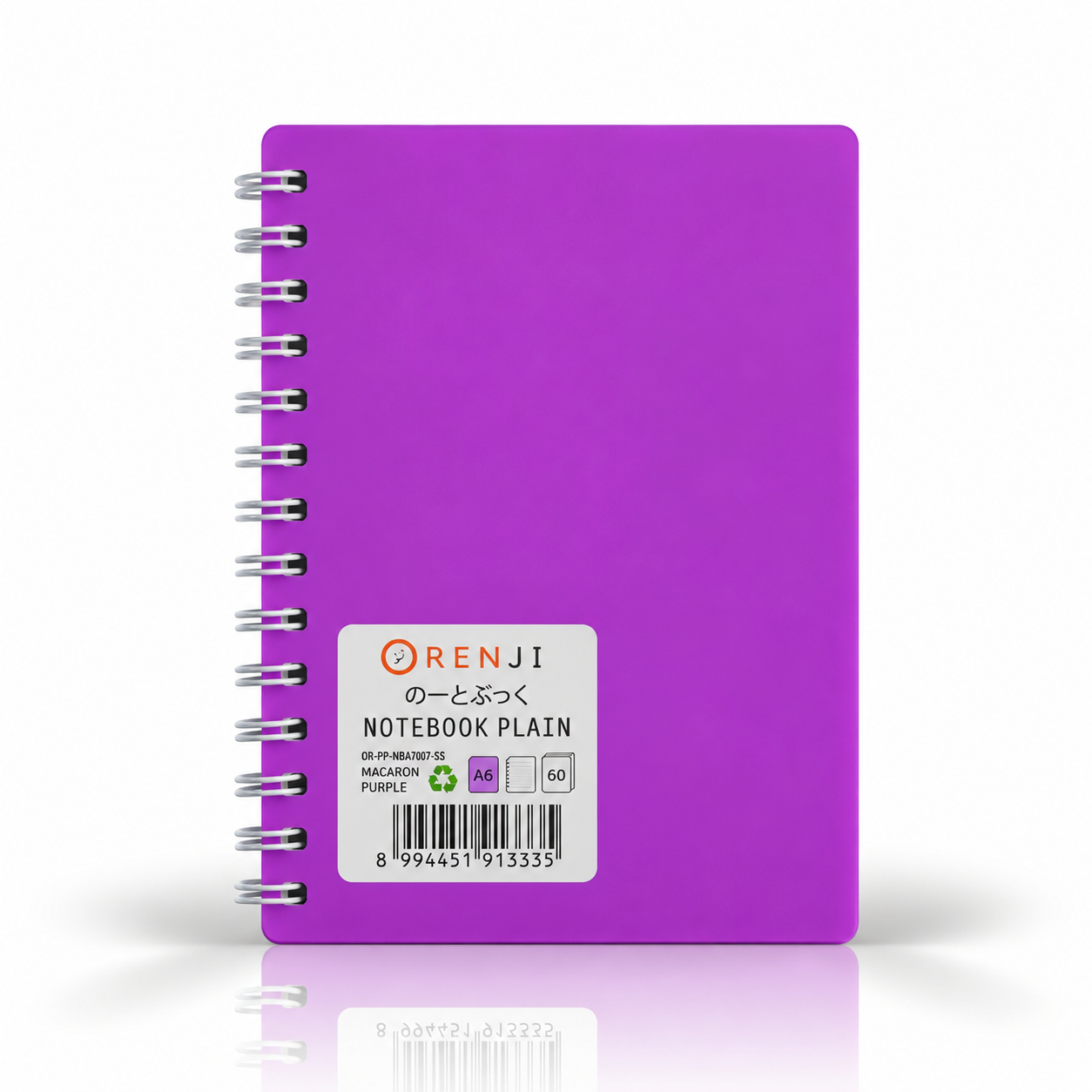 ORENJI Notebook Macaron A6 PLAIN Spiral Samping - Light Purple