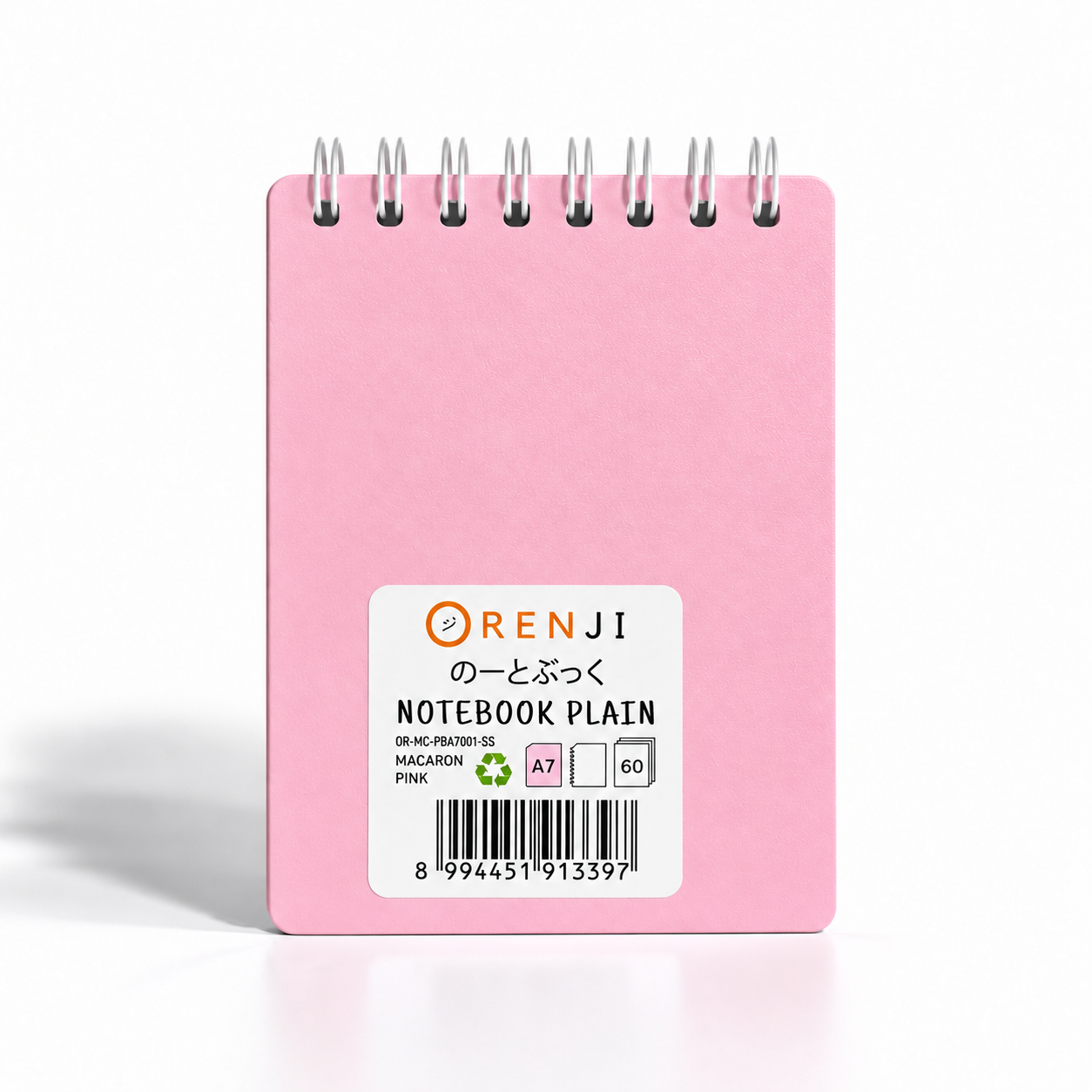 ORENJI Notebook Macaron A7 PLAIN Spiral Atas - Light Pink