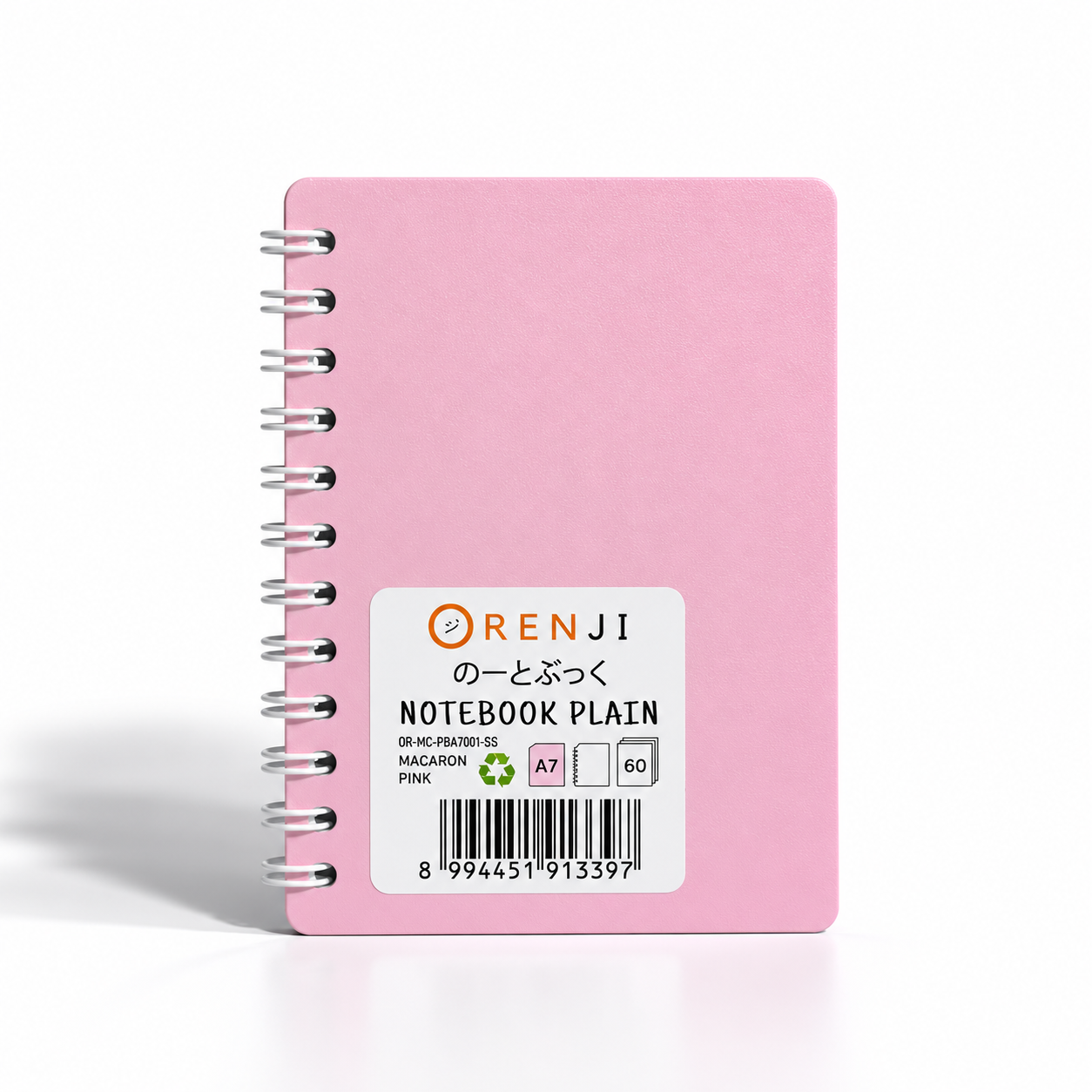 ORENJI Notebook Macaron A7 PLAIN Spiral Samping - Light Pink
