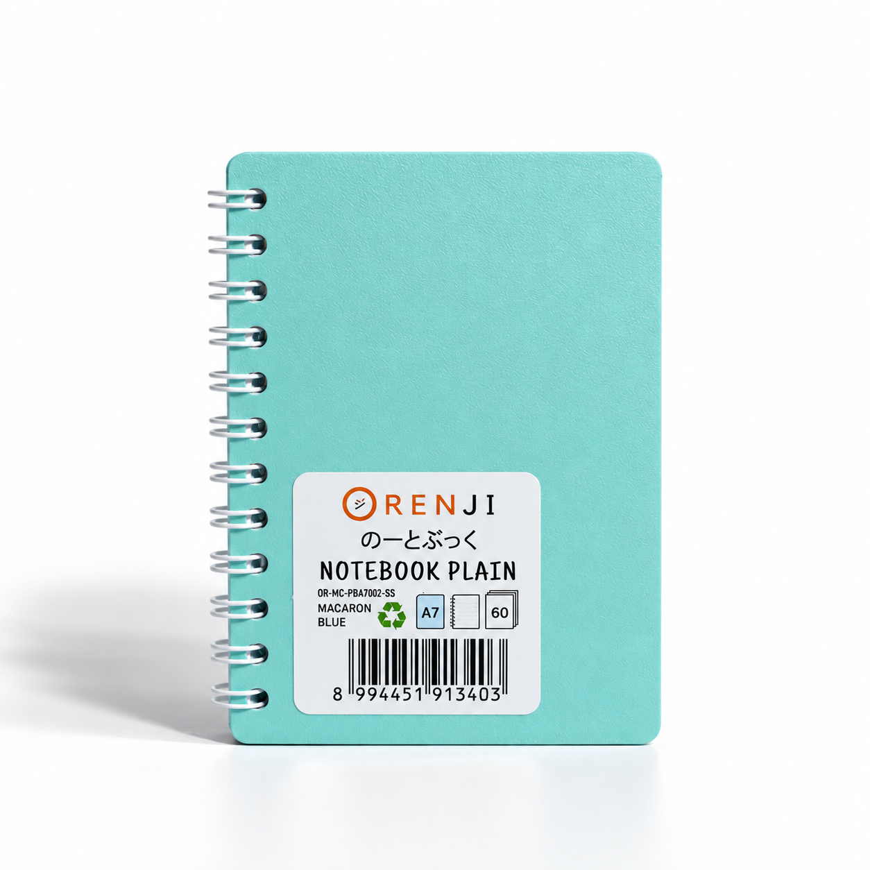 ORENJI Notebook Macaron A7 PLAIN Spiral Samping - Light Blue