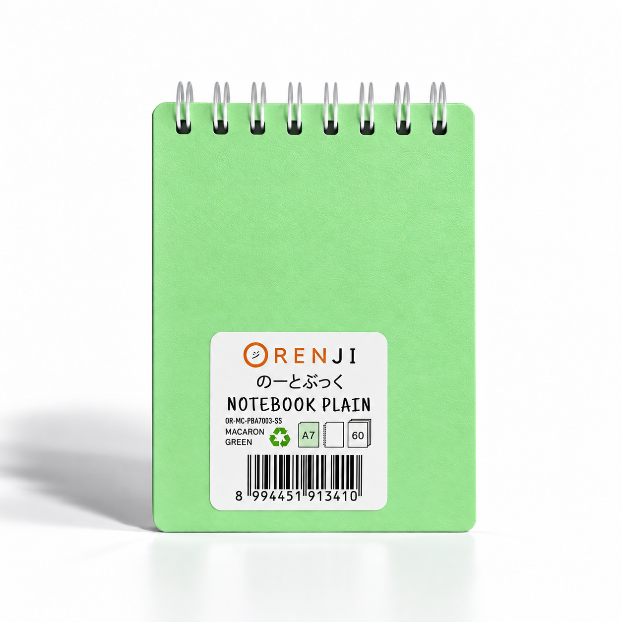 ORENJI Notebook Macaron A7 PLAIN Spiral Atas - Light Green