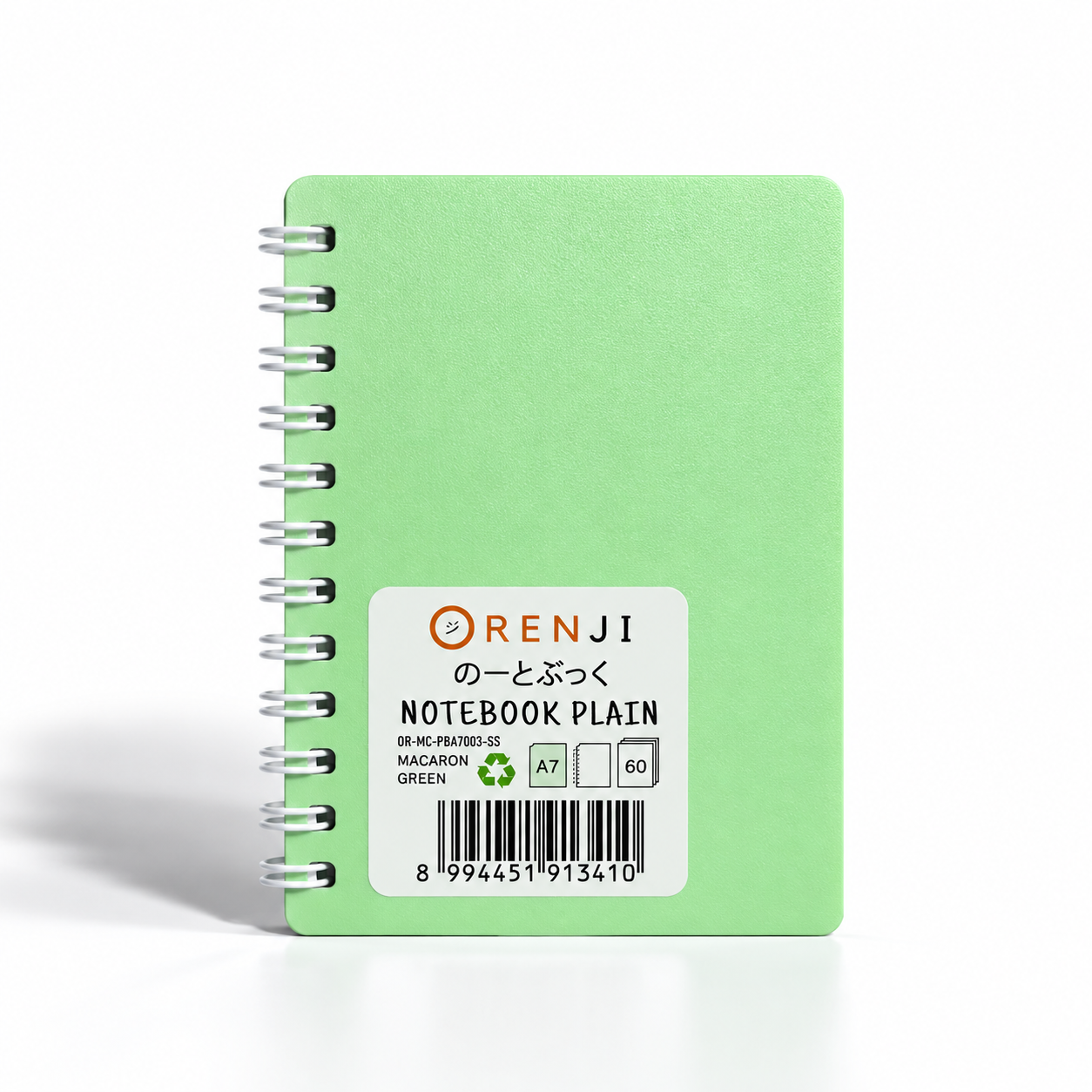 ORENJI Notebook Macaron A7 PLAIN Spiral Samping - Light Green