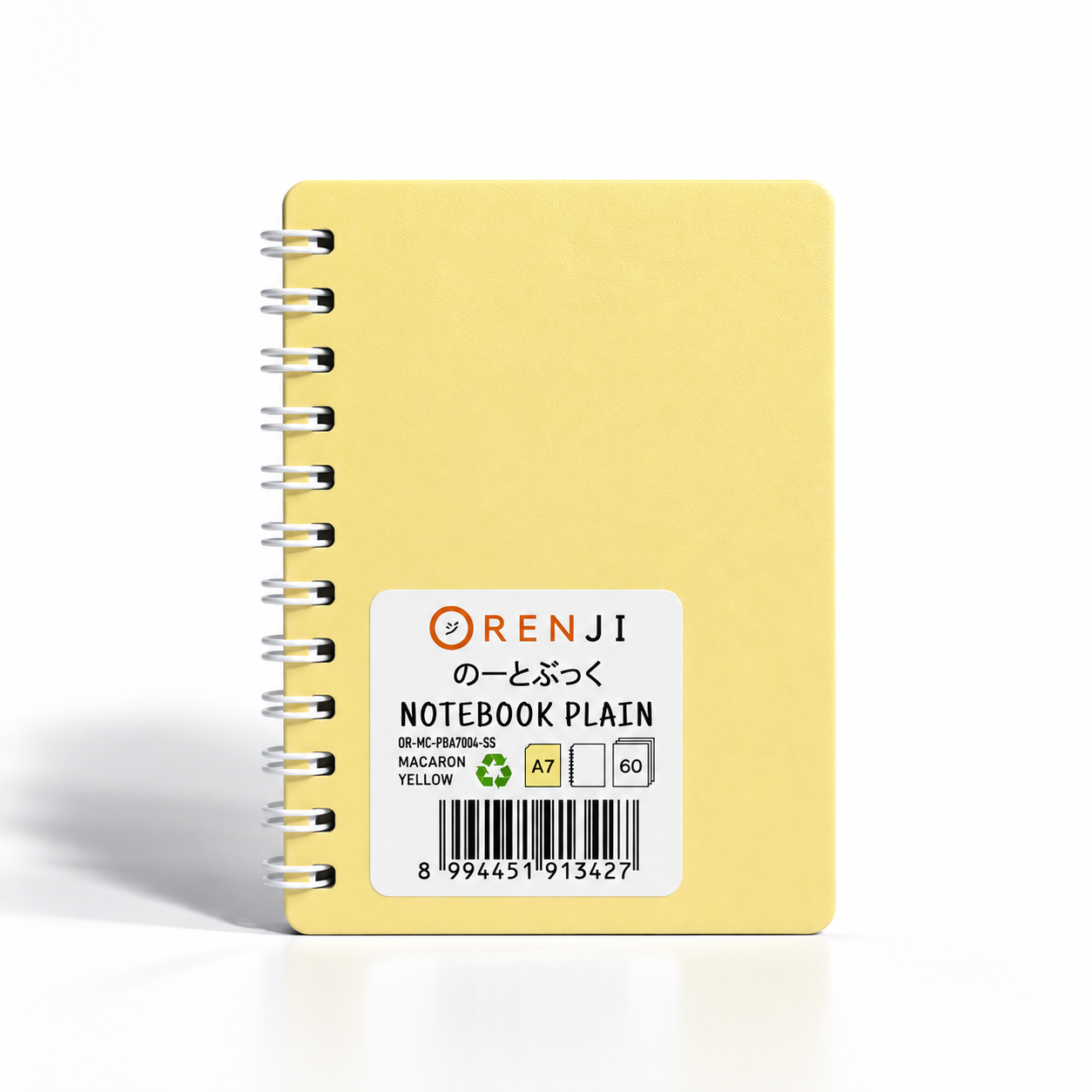 ORENJI Notebook Macaron A7 PLAIN Spiral Samping - Light Yellow