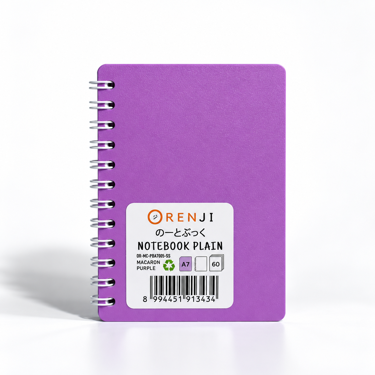 ORENJI Notebook Macaron A7 PLAIN Spiral Samping - Light Purple