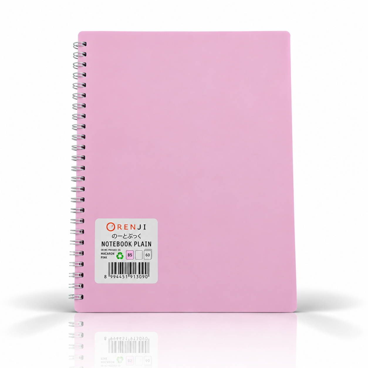 ORENJI Notebook Macaron B5 PLAIN Spiral Samping - Light Pink