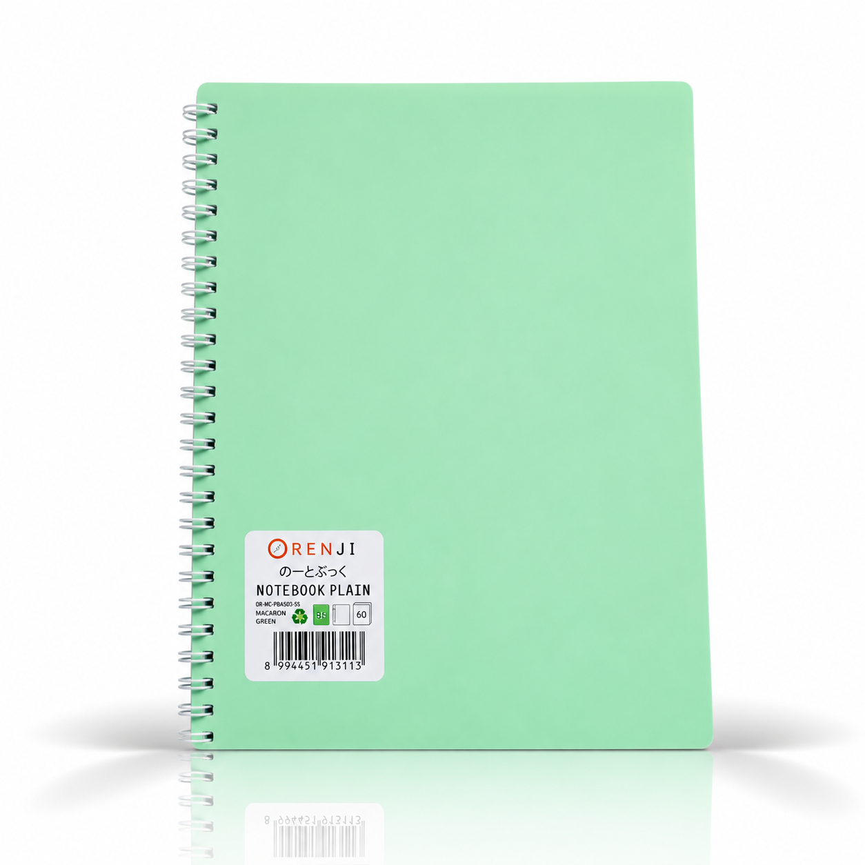 ORENJI Notebook Macaron B5 PLAIN Spiral Samping - Light Green