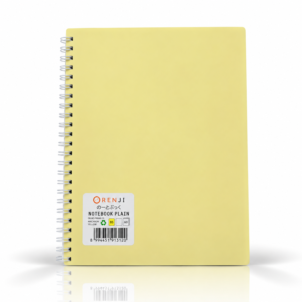 ORENJI Notebook Macaron B5 PLAIN Spiral Samping - Light Yellow
