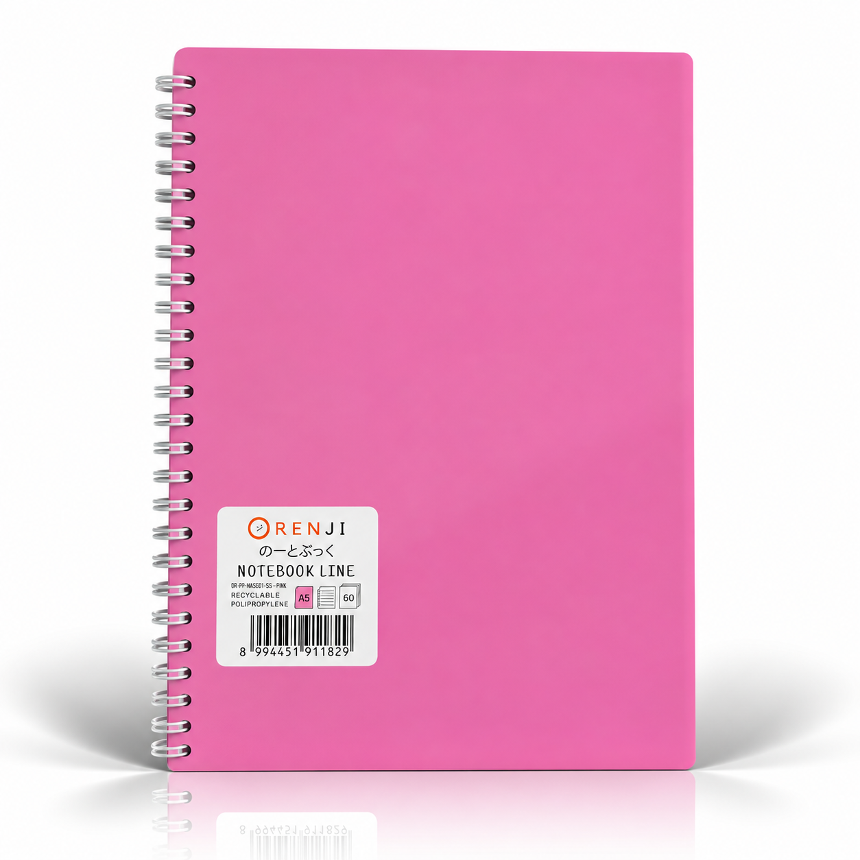 ORENJI Notebook Neon PP Cover Colour A5 LINE Spiral Samping - Pink