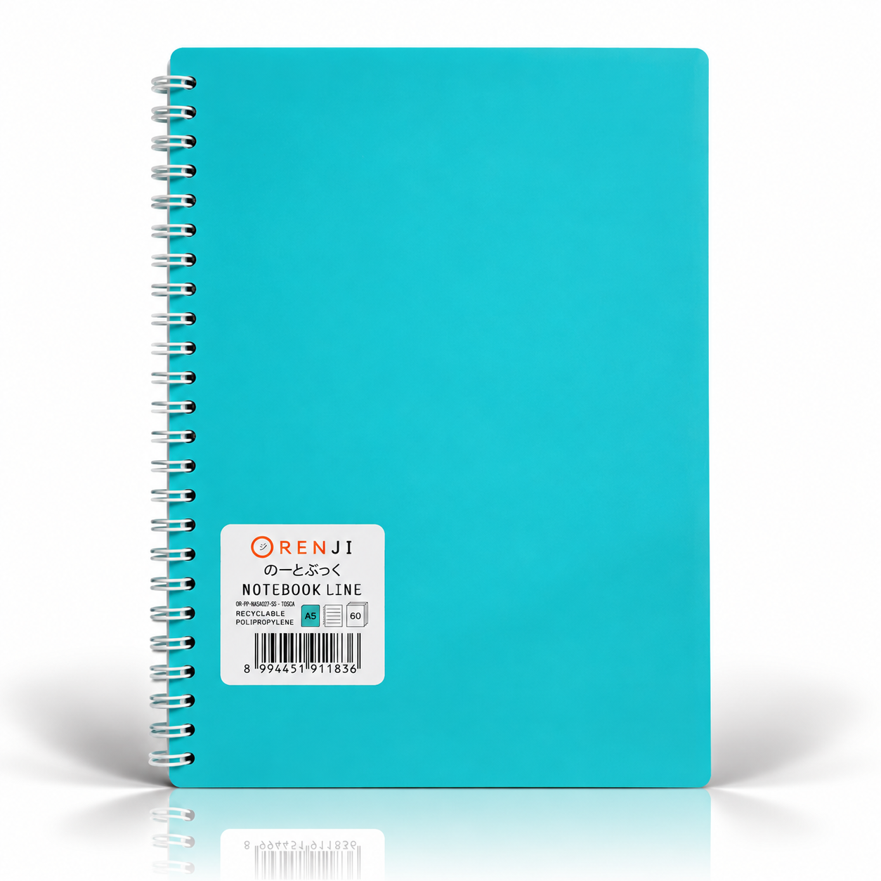 ORENJI Notebook Neon PP Cover Colour A5 LINE Spiral Samping - Tosca