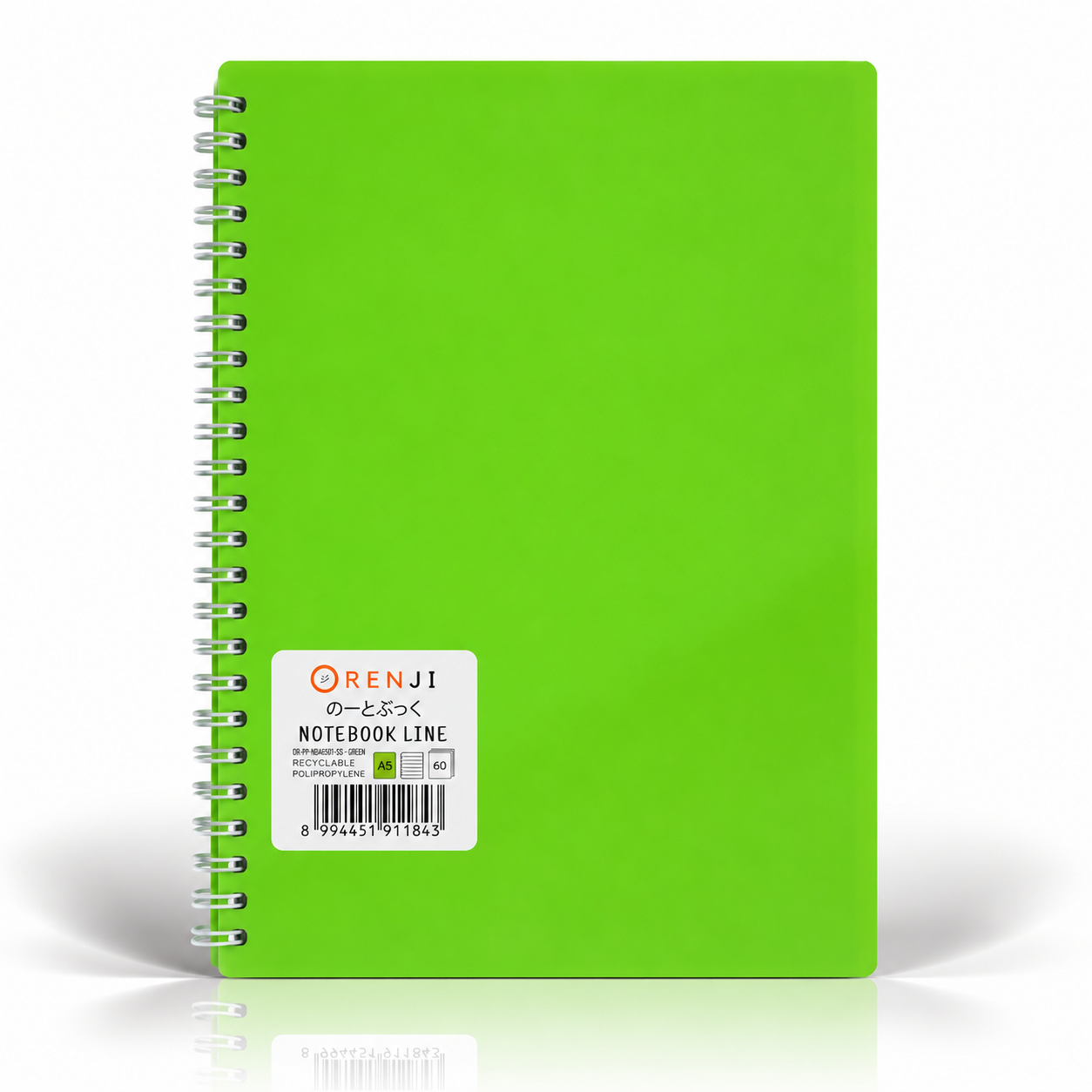 ORENJI Notebook Neon PP Cover Colour A5 LINE Spiral Samping - Green