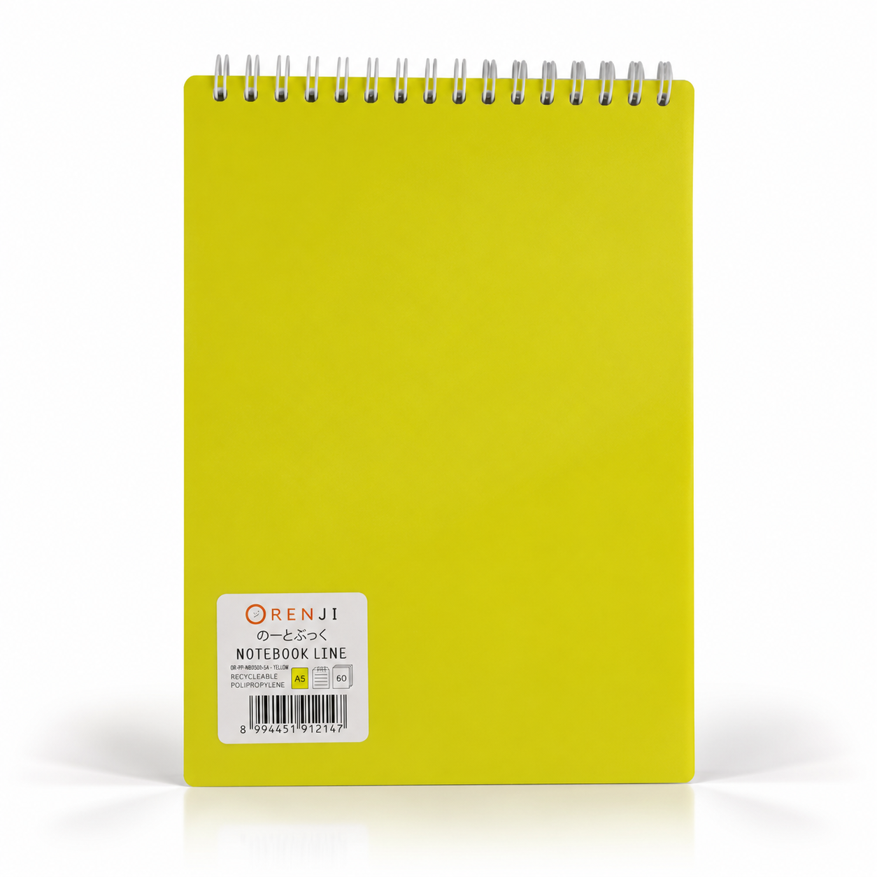 ORENJI Notebook Neon PP Cover Colour A5 LINE Spiral Atas - Yellow