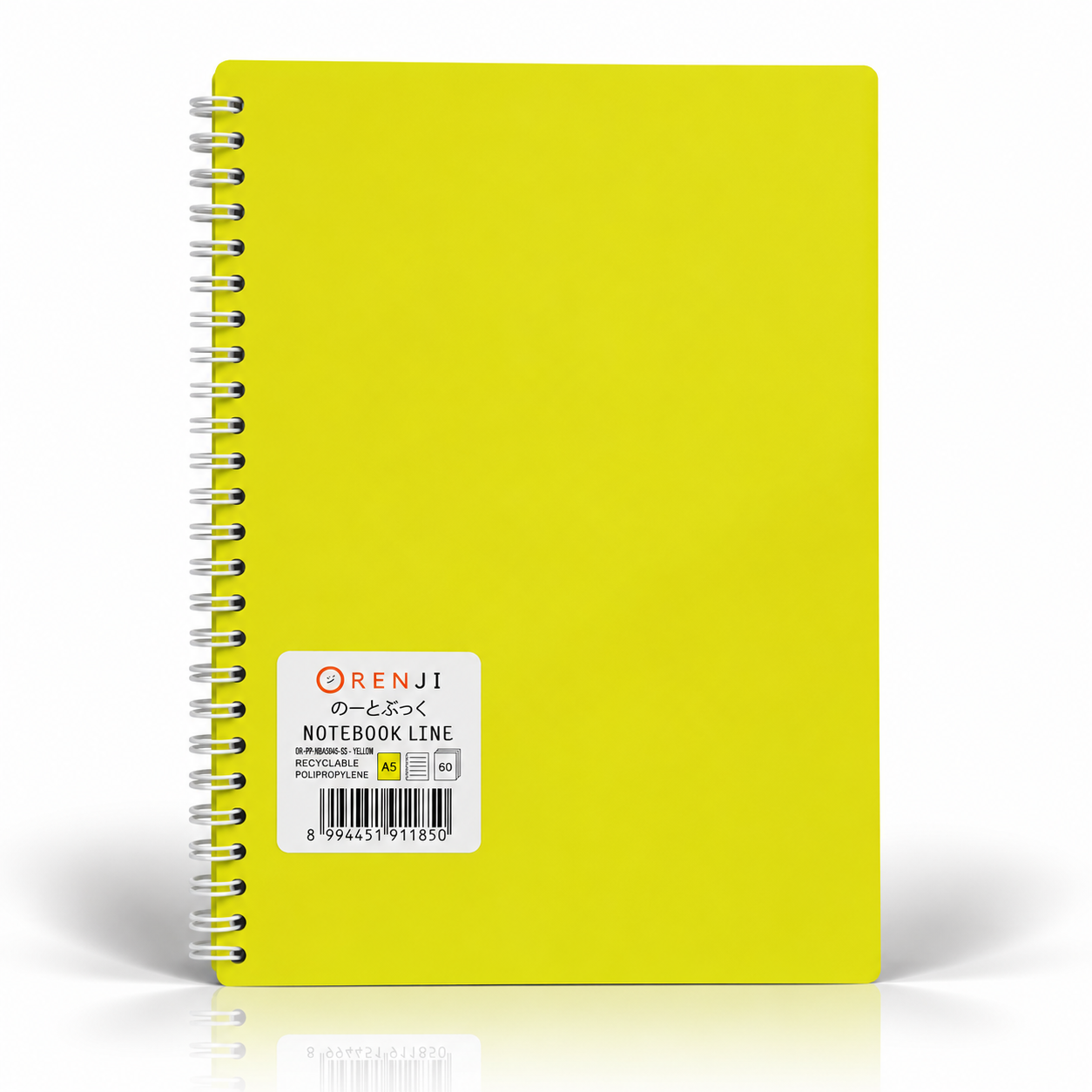 ORENJI Notebook Neon PP Cover Colour A5 LINE Spiral Samping - Yellow