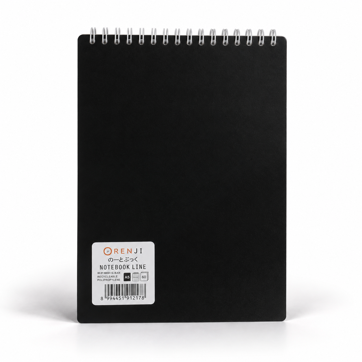 ORENJI Notebook Neon PP Cover Colour A5 LINE Spiral Atas - Black