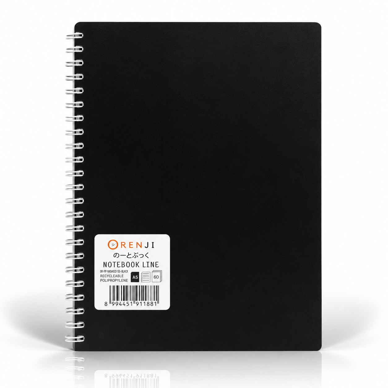ORENJI Notebook Neon PP Cover Colour A5 LINE Spiral Samping - Black