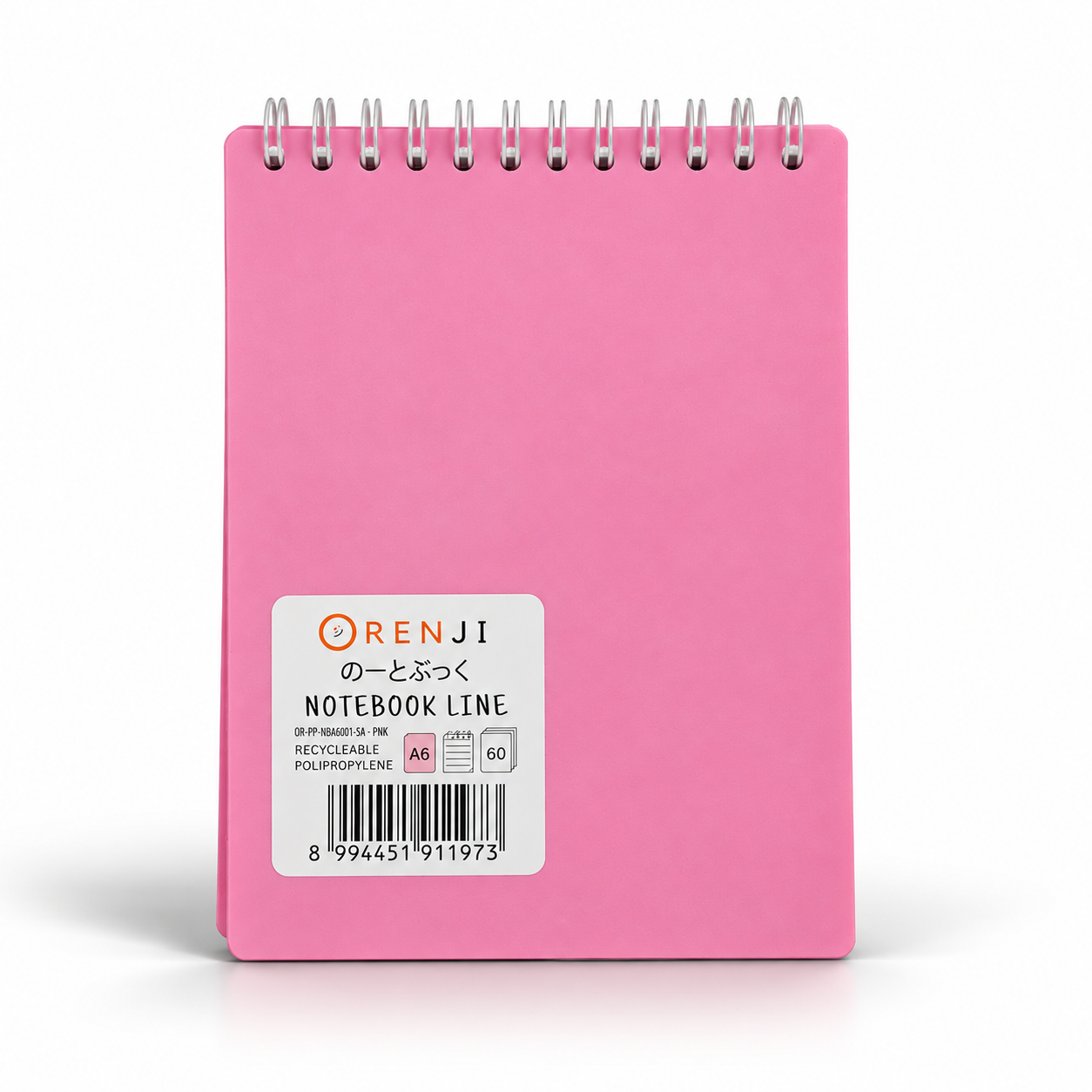 ORENJI Notebook Neon PP Cover Colour A6 LINE Spiral Atas - Pink