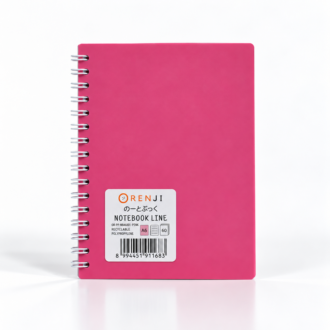 ORENJI Notebook Neon PP Cover Colour A6 LINE Spiral Samping - Pink