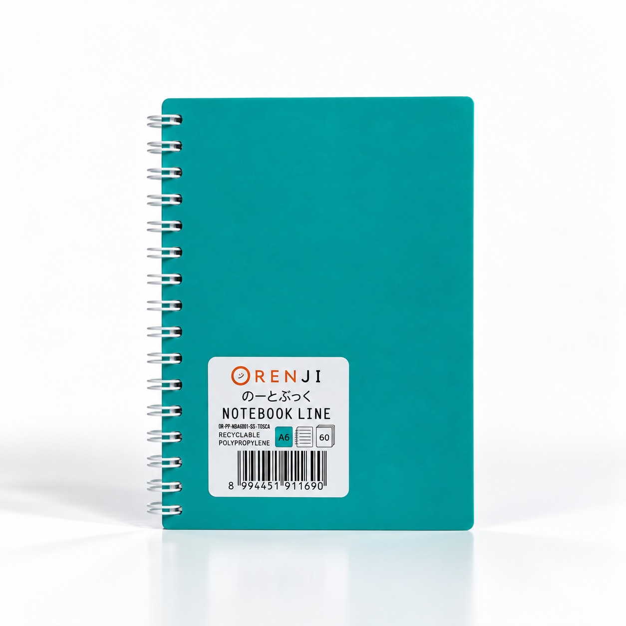 ORENJI Notebook Neon PP Cover Colour A6 LINE Spiral Samping - Tosca