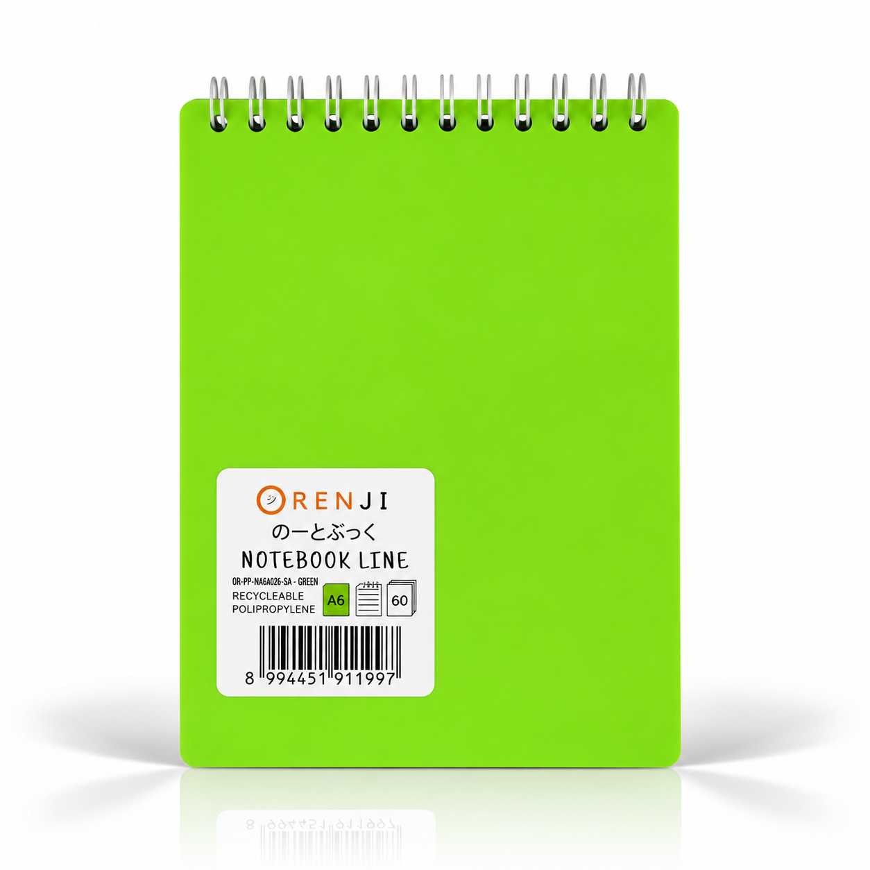 ORENJI Notebook Neon PP Cover Colour A6 LINE Spiral Atas - Green