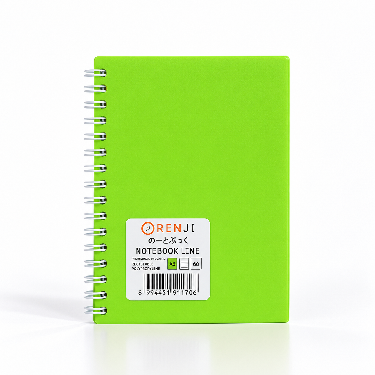 ORENJI Notebook Neon PP Cover Colour A6 LINE Spiral Samping - Green