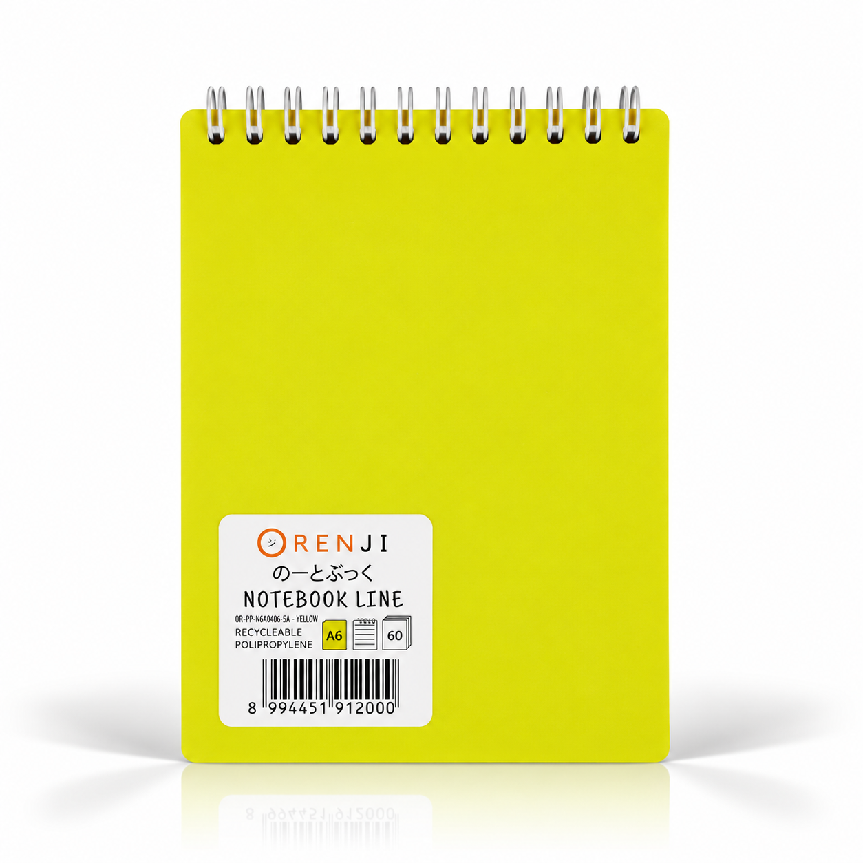 ORENJI Notebook Neon PP Cover Colour A6 LINE Spiral Atas - Yellow