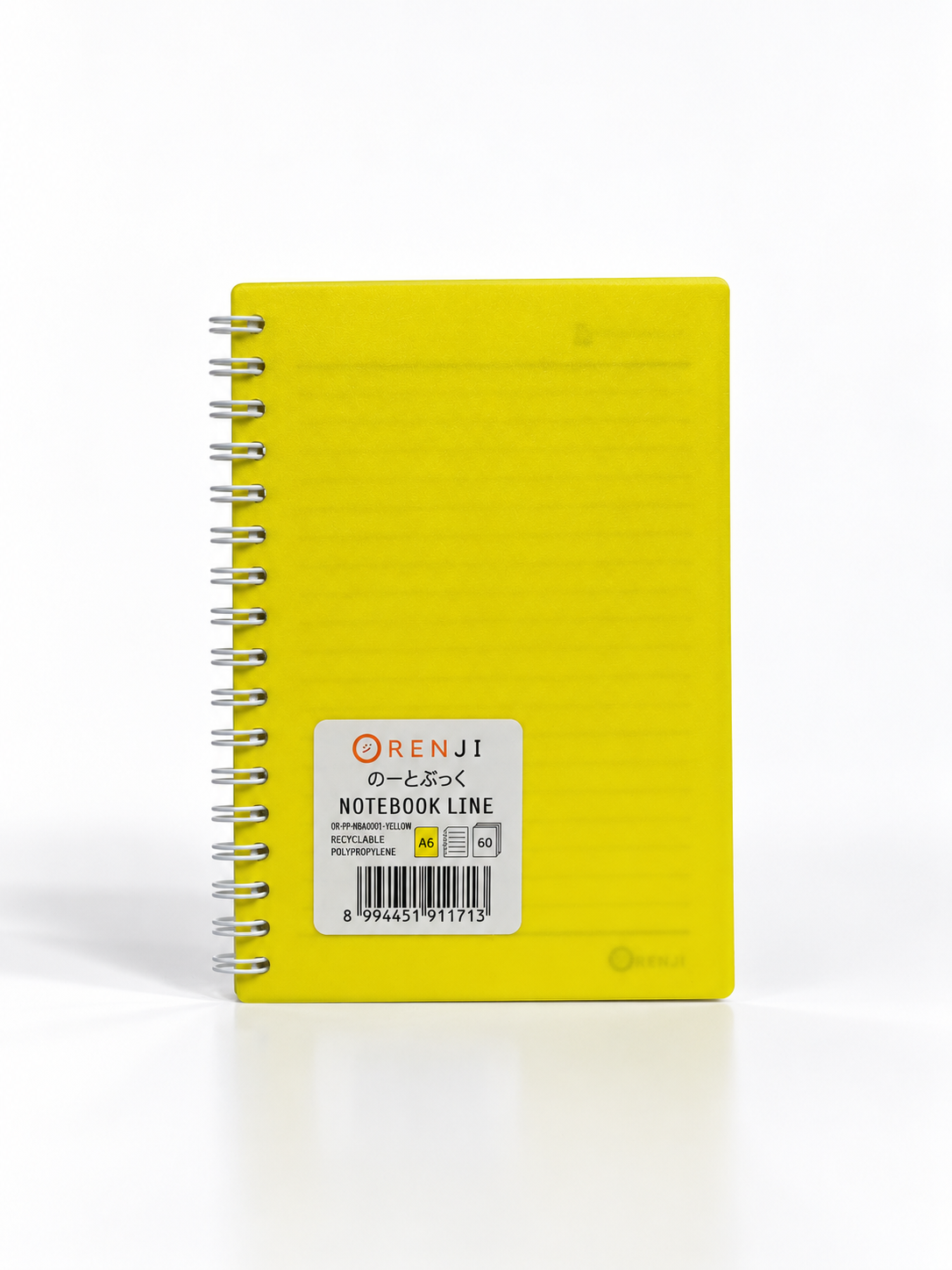ORENJI Notebook Neon PP Cover Colour A6 LINE Spiral Samping - Yellow