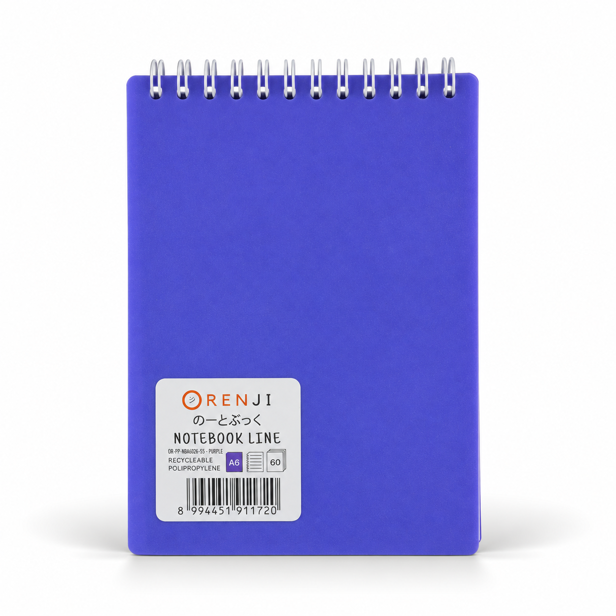 ORENJI Notebook Neon PP Cover Colour A6 LINE Spiral Atas - Purple