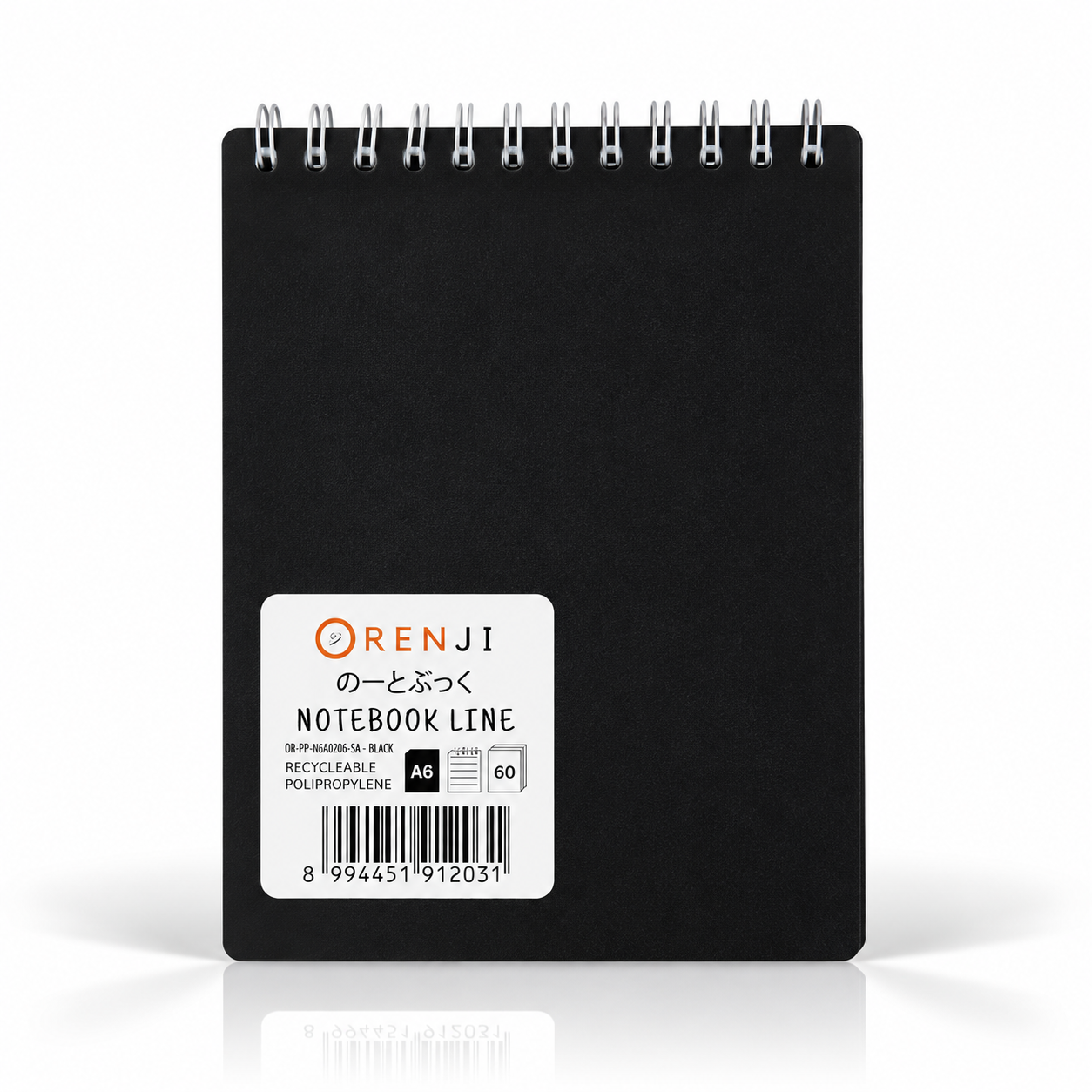 ORENJI Notebook Neon PP Cover Colour A6 LINE Spiral Atas - Black