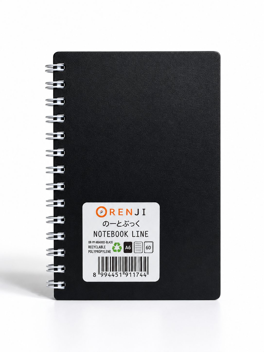 ORENJI Notebook Neon PP Cover Colour A6 LINE Spiral Samping - Black