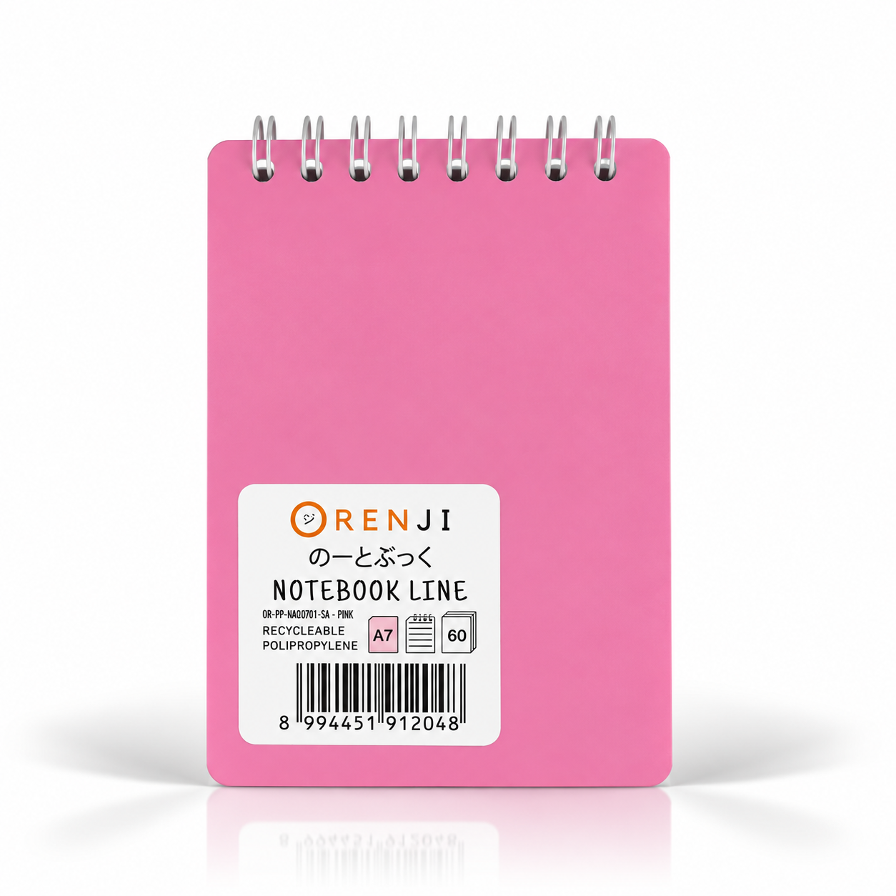 ORENJI Notebook Neon PP Cover Colour A7 LINE Spiral Atas - Pink